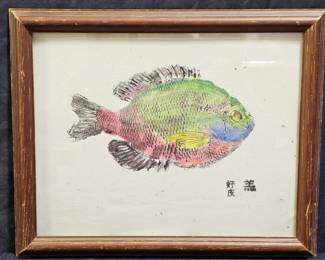 Framed Acrylic on Cloth Colorful Sunfish