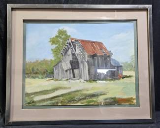 Signed Oil on Board Weathered Barn