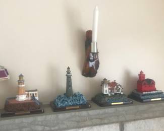 Lighthouse collection and a pair of natural wood sconces!