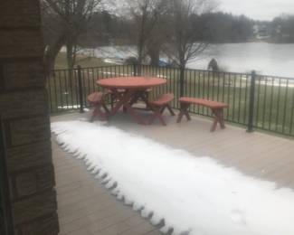 Redwood stained table with 4 benches!