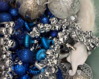 Mystery Lot Of Blue And Silver Ornaments 