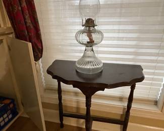 Small Demi-lune table & oil lamp