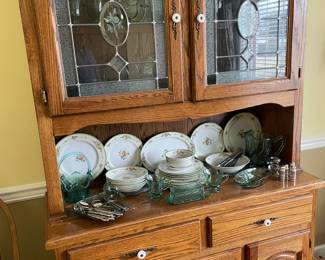 Oak china cabinet w/leaded glass doors 