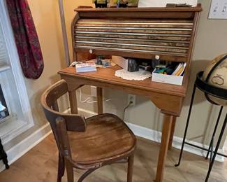 Small toll top desk & bentwood chair