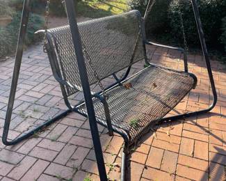 Outdoor metal swing on frame