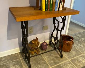 ANTIQUE Table CAST IRON BASE Wood Top it would make a great table in any space.
29” high
17 3/4” depth
30 inches wide