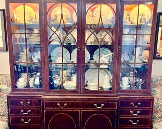 HENREDON CHINA CABINET STUFFED FULL.  SUCH A GRAND PIECE.
