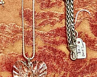 DAVID YURMAN STERLING AND GOLD WHEAT BRACELET.  WATERFORD CRYSTAL HEART AND STERLING NECKLACE.