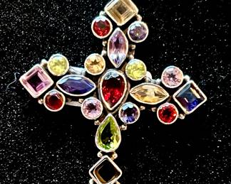 Sterling gemstone cross 