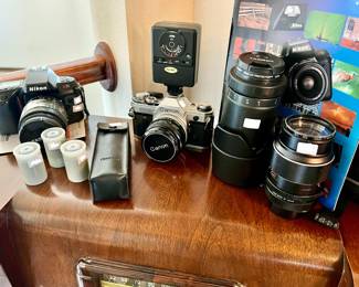 Photography camera gear and lenses.  