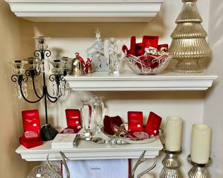 WATERFORD ORNAMENTS, POTTERY BARN MERCURY GLASS.  BACCARAT ANGEL.