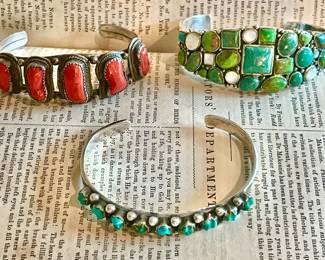 Sterling turquoise and coral Indian pawn bracelets and genuine stones bracelet 