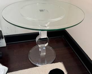 Shlomi Haziza Lucite w/ Glass Oval Top Side Table (24"W x 20-1/2"H) (pair)