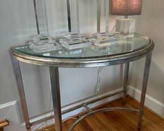 Steel with Glass Top Demi Lune Console Table (20"D x 39-1/2"W x 30"H)