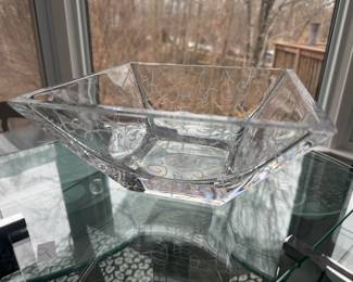 Michael Weems 2000 Etched Squiggle Crystal Square Bowl 