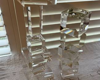 Global Views Tall Brilliant Pillar and Stacked Block Crystal Candle Holders