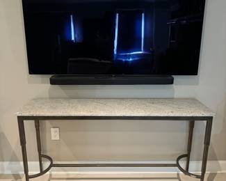 Steel Based with Glossy Granite Top Console Table (15"D x 30-1/2"H x 59"W) & LG OLED65G1PUA 65" Smart HDTV 2021 with Sound bar & Subwoofer
