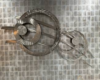 Brushed Steel Abstract Wall Sculpture Signed Ron Stinson