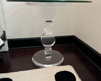 Shlomi Haziza Lucite w/ Glass Oval Top Side Table (24"W x 20-1/2"H)(pair)