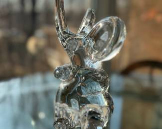Daum Clear Crystal Art Glass Elephant Paperweight Sculpture (10”H)