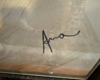 Abstract Painted Glass with Steel Base Fireplace Screen Signed Ana