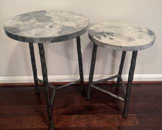 Revelation by Uttermost Cast Iron Base, Marble Topped Accent Tables (Large- 17"D x 24"H, Small - 14"D x 21"H)