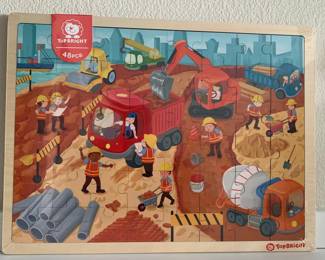 CONSTRUCTION PUZZLE: STURDY WOODEN PUZZLE FOR KIDS: Top bright jigsaw puzzles come with 48 piece puzzles, these 48 piece puzzles sit in a sturdy wooden tray for easy transport and storage. These 48 piece puzzles are made of high quality wood, each part is thick and solid, durable enough to use over and over again