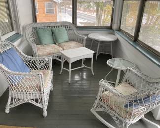 White wicker porch furniture