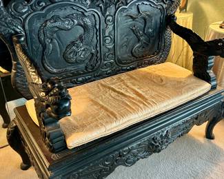 Antique hand carved settee, 54” wide