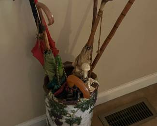Umbrella Stand and Wood Canes