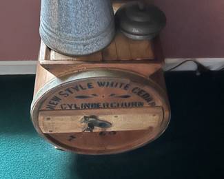 Antique White Cedar Cylinder Churn