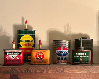 Ever-Ready Oil Can | Macmillan Royal Scot Household Oil | Hoppe's Lubricating Oil | Amoco 586 Vintage Oil Can | Singer Sewing Machine Oil 
