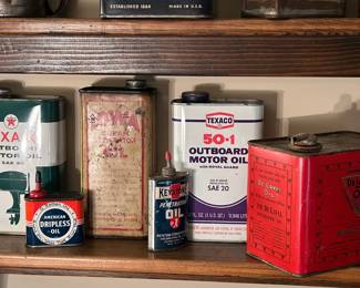 Texaco Outboard Oil | American Dripless Oil | Iowa Cream Separator Oil | Keystone Penetrating Oil | DeLaval Oil Can
