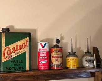 Castrol Brevetee Oil Can | Valvoline 2 Cycle Engine Lubricant | World Graphite Penetrating Oil | Wyeth Shield’s Oiler | McCormick-Deering Oil Can