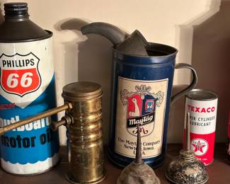 Phillips 66 Outboard Motor Oil | Eagle Brass Oil Can | Maytag Oil Spout Tin Can | Texaco Upper Cylinder Lubricant