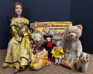 Vintage toys and Boudoir Doll.