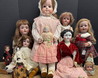 Antique Paper Mache’, German Bisque and China Head Dolls.