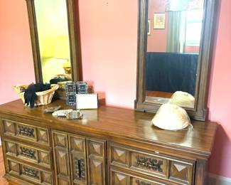 Spanish style triple dresser with two mirrors