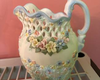  Vintage lattice neck ceramic pitcher