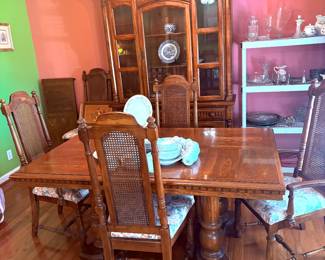Lenoir Furniture caned back chairs and dining table with leaf