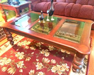 Glass top coffee table with two matching side tables