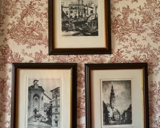 Framed artwork of classic European architecture