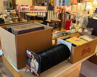 Vintage records, including 45s, 78s, and LPs, across many genres.