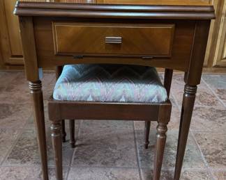 Antique Singer Sewing machine station with matching bench