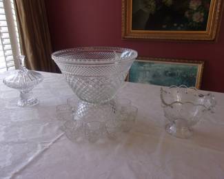 Cut Glass Punch Bowl Set