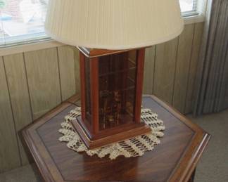 octegon side/coffee table with wood base lamp (2 of them)