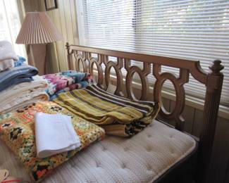 Queen size headboard, and beautiful hand made crochet throws