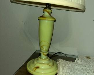 Slag glass table lamp - believed to be Akro!