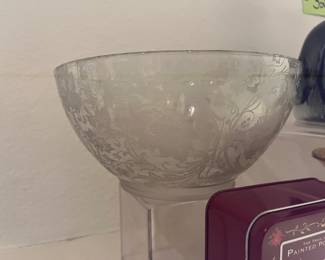 Antique etched oil lamp shade