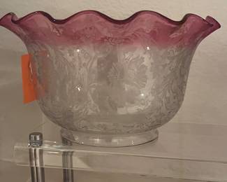 1880's cranberry glass-lipped oil lamp shade
